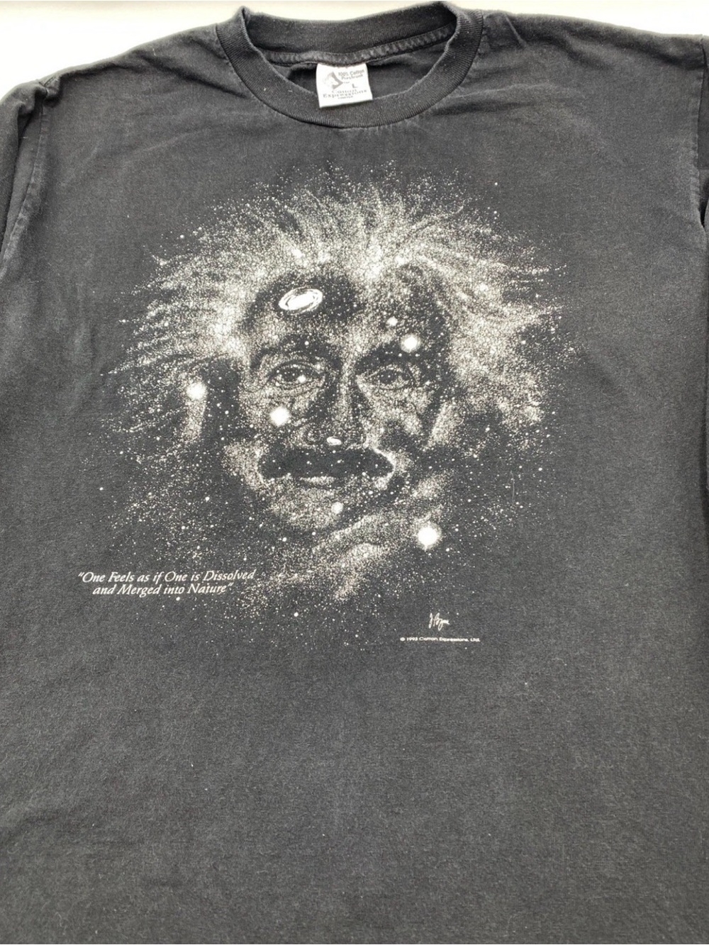 Vintage 90s Albert Einstein Glow In The Dark Graphic Long Shirt Black Large